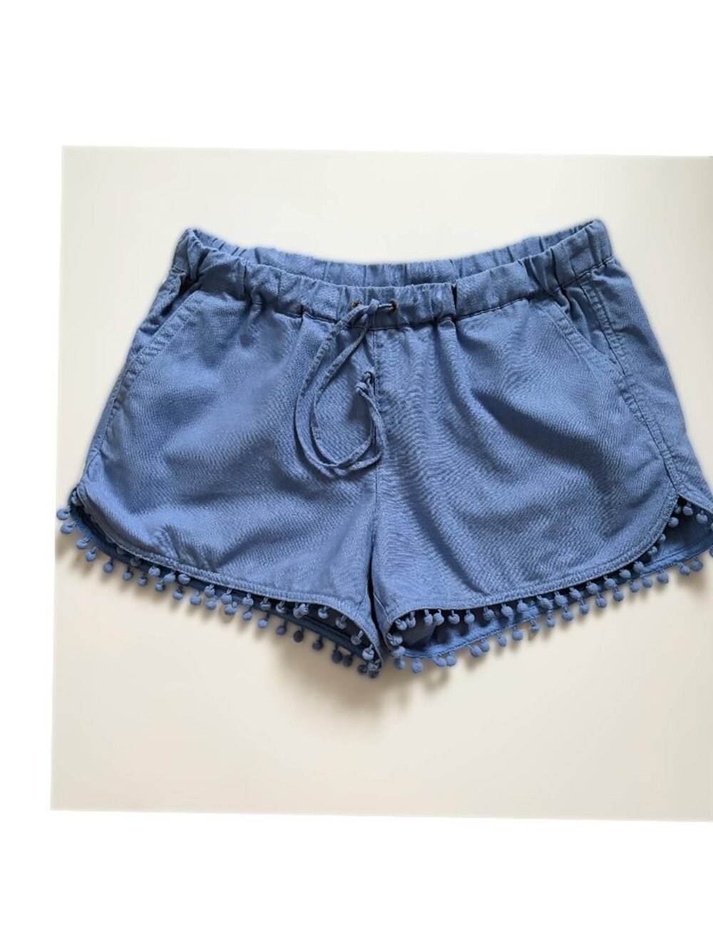 J Crew Pom Pom Shorts Pull On Linen Cotton Blend Blue 2.5 inch inseam - Picture 4 of 15